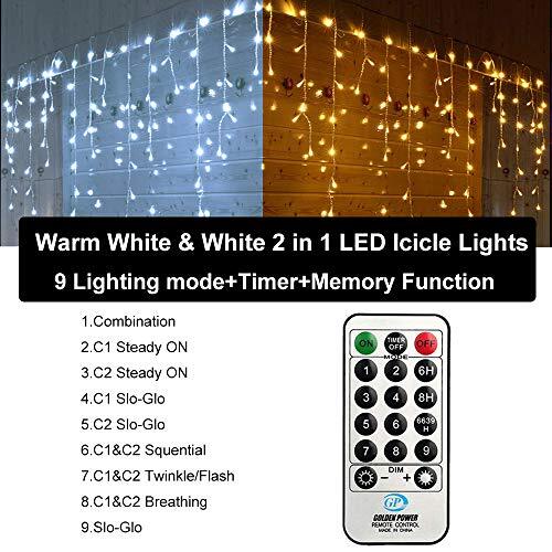 Icicle Christmas Lights, 2 in 1 Color Changing Icicle 29.5ft White & Warm White - Picture 4 of 7