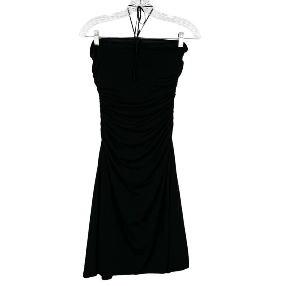 NUEVO Vestido Vintage Y2K Halter Midi Talla S Acanalado Negro Foto 2 de 4