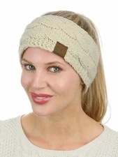 C.C Solid Soft Stretch Winter Warm Cable Knit Fuzzy Lined Ear Warmer CC Headband