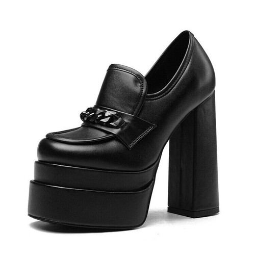 Nuevos zapatos de moda para mujer 14 cm tacón ultra alto tacón grueso dedos cuadrados tacones gruesos - Imagen 7 de 14