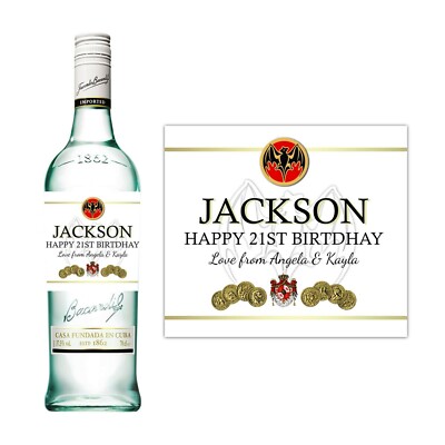 PERSONALISIERTE BACARDI ETIKETT GEBURTSTAG RUMFLASCHE GESCHENK NAME ALTER MÄNNER FRAUEN