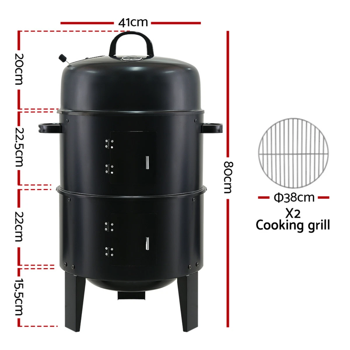 Grillz 3in1 Charcoal BBQ Grill Smoker Portable Outdoor Roaster Steel Camping New