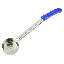2 oz Flat Portion Ladle Stainless Steel Perforated Ladoon Blue Handle, Two Pcs