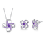 Sterling Silver Necklace & Earrings Set – Amethyst & CZ, Purple Flower Design