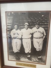 Famous Framed Picture of Lou Gehrig, Jimmy Fox, & Bade Ruth- picture is 11”x14”
