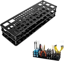 Tool Storage Rack - 63 Holes, Plastic, 3-Layer, Black, Organizer, Assembly Requ.