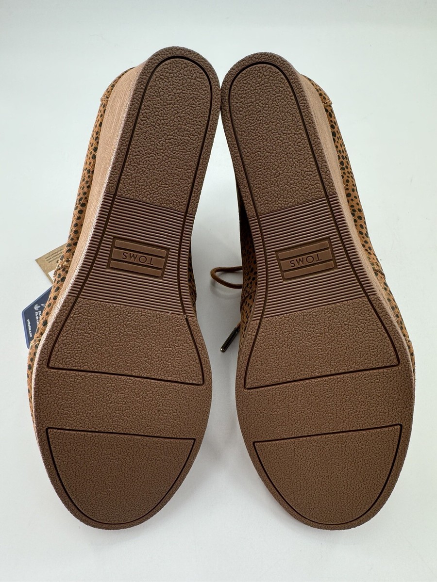 Toms Ankle Boots Kala Lace Up Wedge Brown Suede Cheetah Sz Toms Ankle Boots Kala Lace Up Wedge Brown Suede Cheetah Sz