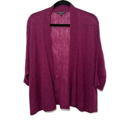 Eileen Fisher Merino Wool Dolman Sleeve Cropped Open Front Cardigan Wine  L