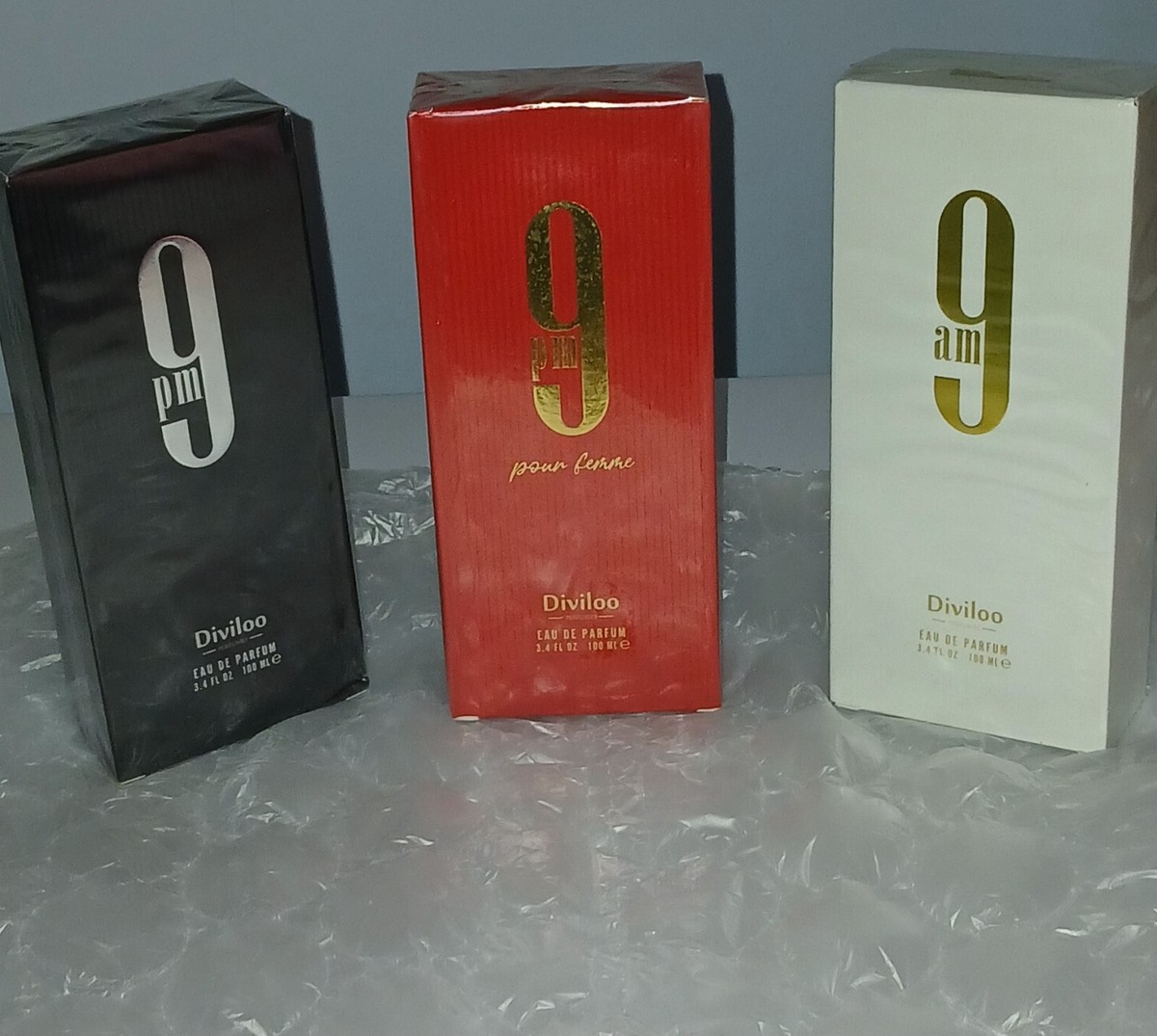 3.4oz/100ML Diviloo 9pm femme & unisex, and 9am unisex Eau De
