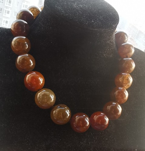 16mm/18mm/20mm Large Round, Brown dragon vein agate stone bead Necklace 16"-24" - Picture 1 of 12