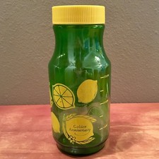 ANCHOR HOCKING GOLDEN ANNIVERSARY Green Jar Yellow Lid ~8.5 X 3.75” LEMONS! EUC