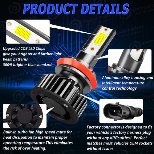 For Suzuki GSXR600 2006-2007 2011-2018 H7 H11 LED Headlight Bulbs 6000K - Picture 8 of 12