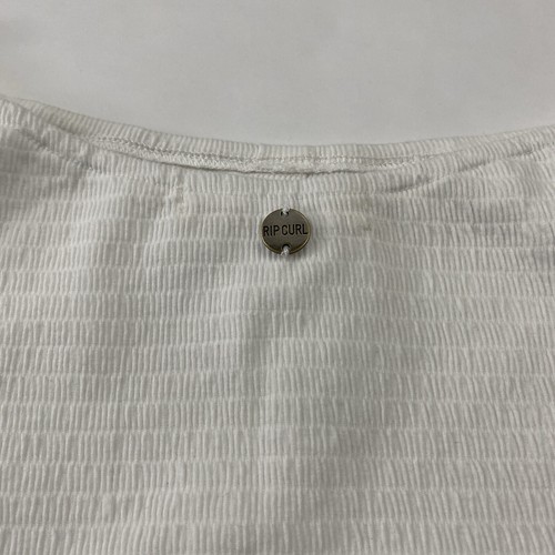 Rip Curl White Smocked Crop Top Sz S Faux Button Front Off The Shoulder Sz S - Picture 9 of 9
