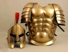Spartan Helmet Muscle Jacket Armor Suit Brass Medieval Greek Halloween Costumes