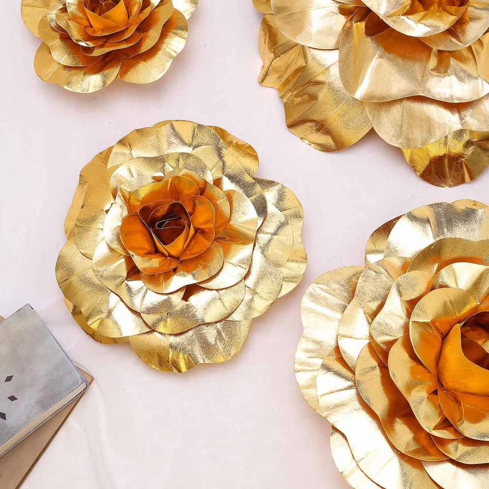 4 piezas 20" Oro Artificial Grandes Rosas Flores Pared Telón de Fondo Fiesta Boda Foto 2 de 4