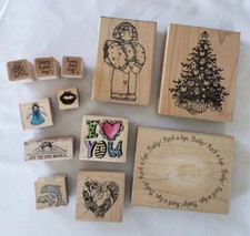 12 Asst Wood Mounted Rubber Stamps, Hero Arts, D.O.T.S., Rubber Stampede