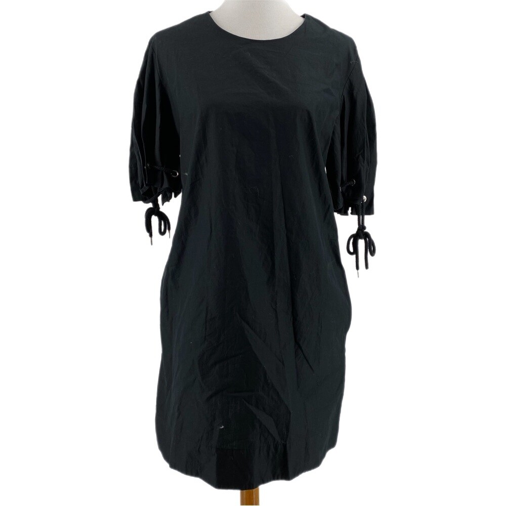 short sleeve black tie dress Leely Women Black Midi Mermaid Semi-Formal Dress Short Sleeves Keyhole Round Neck Black Tie Dress