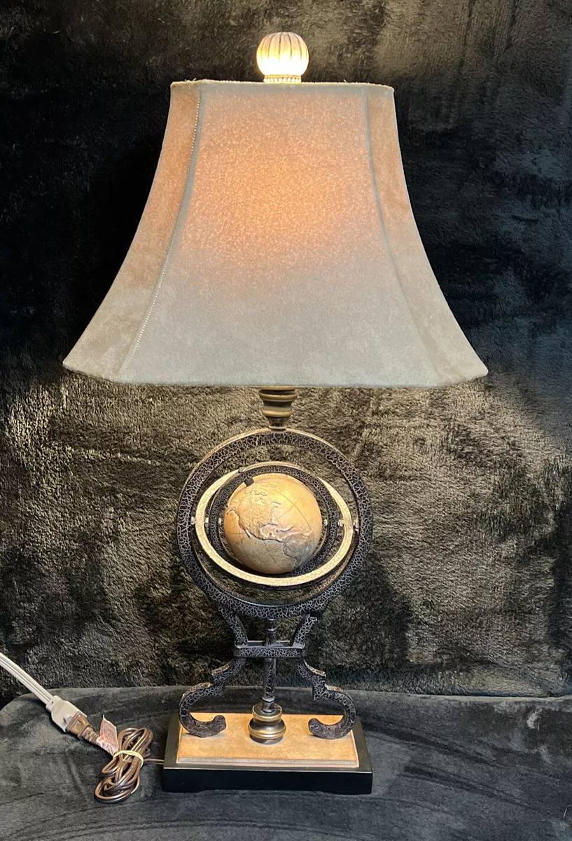 UTTERMOST Table Lamp W Shade Rotating Globe World Map Spherical Ornate Vtg Light