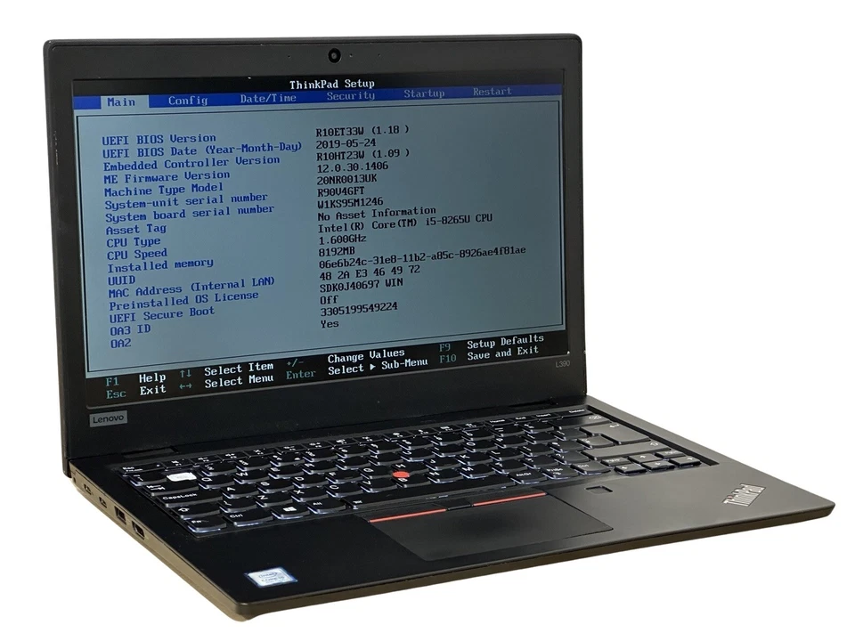 Lenovo ThinkPad L390 13.3" Quad i5 8265U 8GB RAM 256GB NVMe WIFI HDMI Laptop LE3 - Image 3 of 4