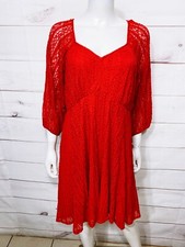 Torrid Womens Lace Overlay Fit & Flare Dress Size 2 Red 3/4 Sleeve