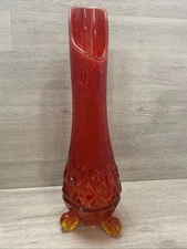 L E Smith Amberina Three Wheeler Swung Vase 17.5”