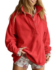 Sweatshirt for Women Oversized Henley Neck Pullover Top Fall Outfits