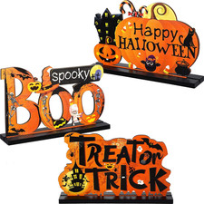 3 Pcs Table Halloween Decorations Wooden Decor,Boo