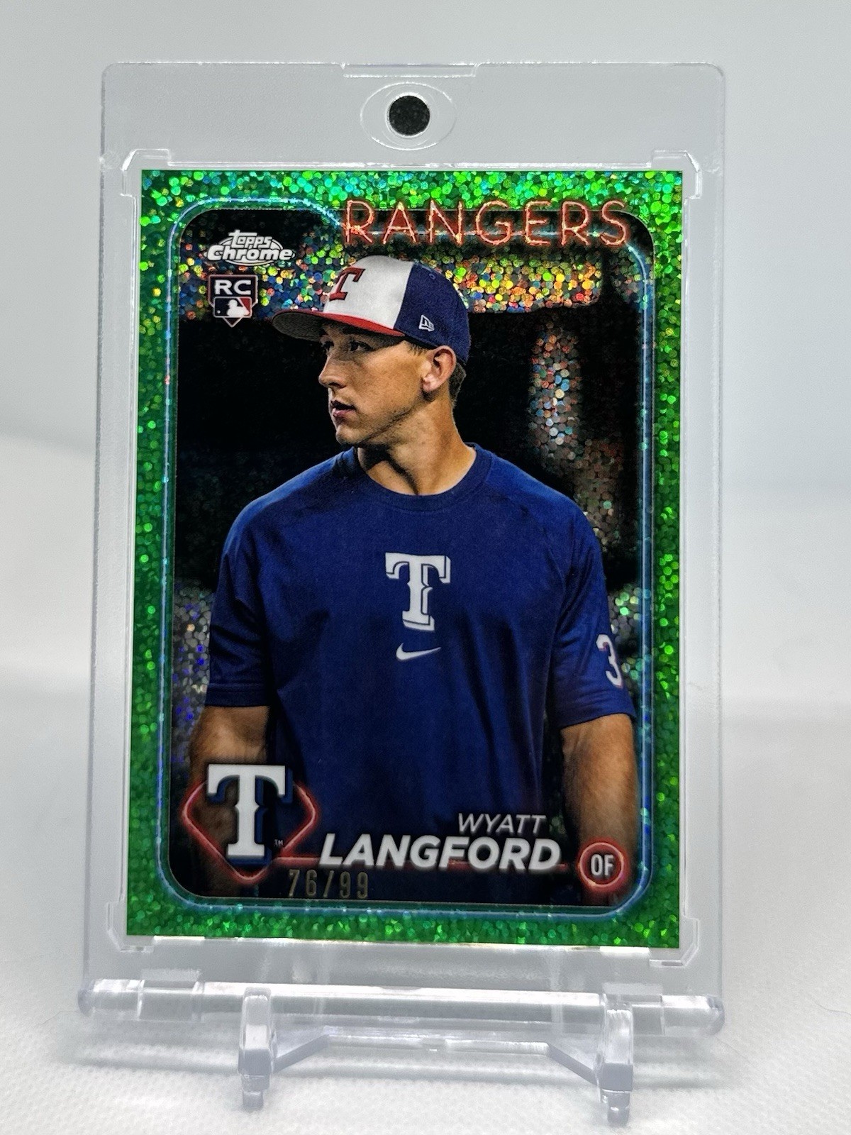 Wyatt Langford 2024 Topps Chrome RC Image Variation Green Speckle /99 #122 Texas
