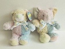 First  Main Lil Nubby Baby Elephant  Bear Pastel Stuffed Rattle Toy Set Of 2