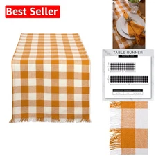 Rustic 14x108 Pumpkin Spice Table Runner - Durable Check Design for Your Table