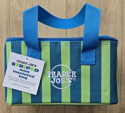 Trader Joe s 2026 Mini Insulated Tote Green Blue Stripe SOLD OUT Fast Ship