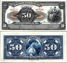 Peru 50 Soles 1950 Pick # 68 XF - AU