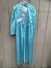 Natori Vintage Women's Turquoise Blue Pink Flower Robe Long Sleeve Pocket Sz P