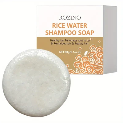 ROZINO Rice Water Shampoo Bar 60g – Solid Hair Growth Soap to Strengthen, Hydrate & Smo