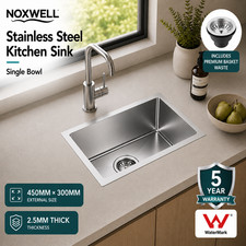 Noxwell Stainless Steel Kitchen Sink Basin Under/Top Mount Handmade Single Bowl