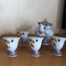 Disney Beauty and the Beast Mrs. Pot/Chip Tea set Tea Pot/Cup 4 set of 5 Disney