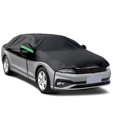 Half Car Cover Waterproof All Weather, Sunproof Windshield Cover Sedan Black