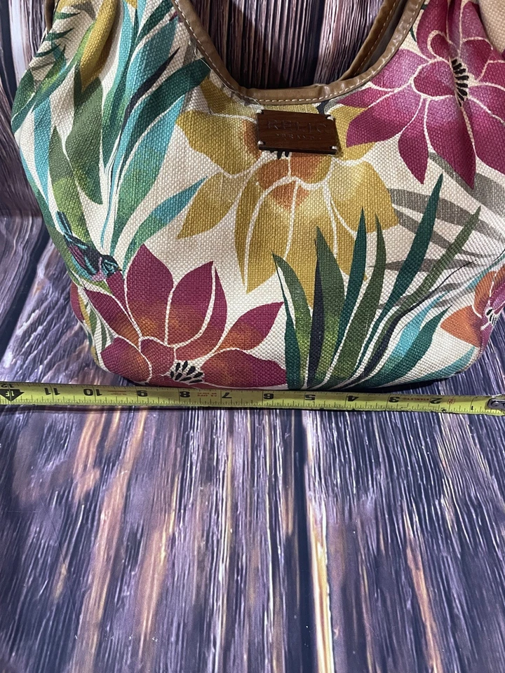 Bolso de Mano Boho Marca Reliquia Floral de Lona Cartera Correa Trenzada Estampado Tropical Foto 2 de 4