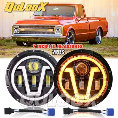 Pair 7'' inch Round LED Headlights Hi/Lo Beam DRL for Chevy Truck Camaro C10