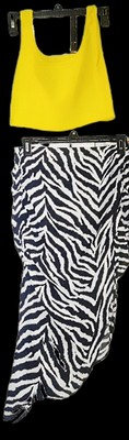 Women's Yellow Zebra Print Crop Top & Skirt 2 Piece Set Casual Outfit