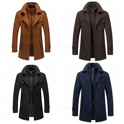 Herren Herbst Winter Wollmantel mit Doppelkragen Windbreaker Business Stil