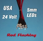10 FLASHING LEDS 5mm PRE WIRED 24 VOLT RED BLINK 24V PREWIRED BLINKING