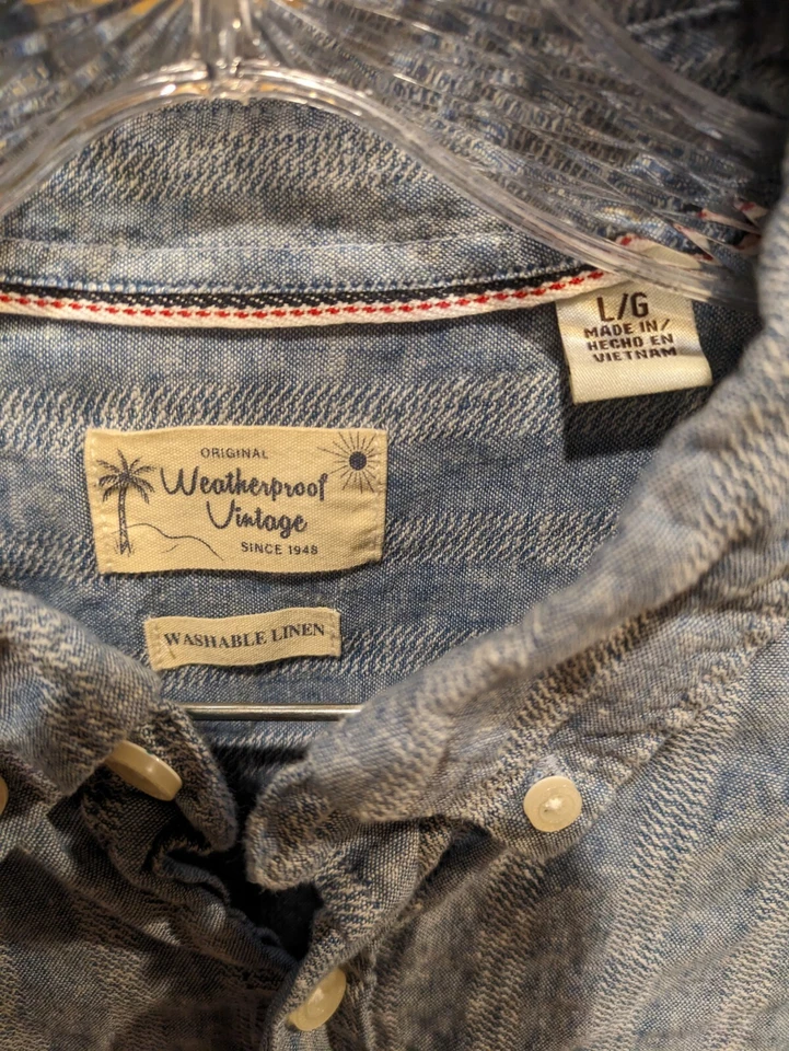 Original Weatherproof Mens Shirt Washable Linen Blue Button Down Size Large - Image 3 of 3