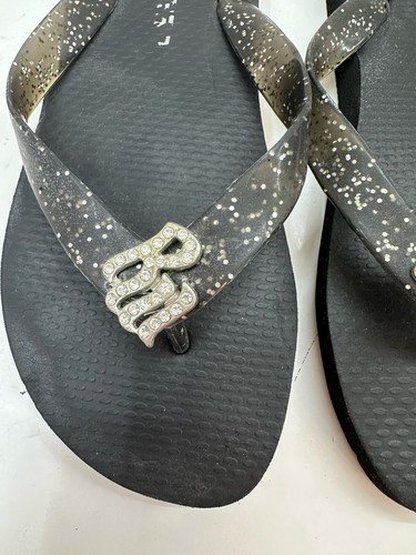 Roca Wear Womens Flip Flops Size 6 Joice Black SparkleY2K Logo Gem Thong - Picture 3 of 8