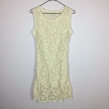 BLVD Sheath Dress Size S/M Womans Ivory Cream Lace Crochet Sleeveless Lined 