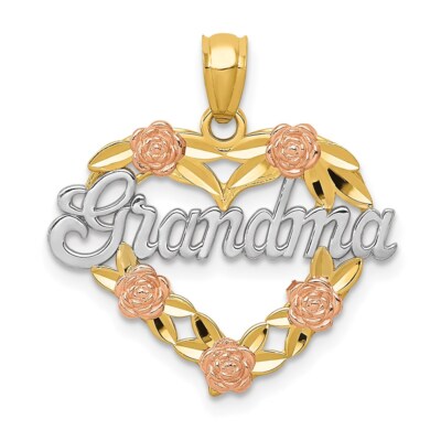 Echter 14kt bicolor mit weißem Rhodium Oma Herz Anhänger