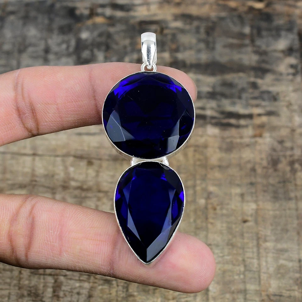 Londo Topazio Blu Gemma a Mano 925 Argento Sterling Ciondolo Gioielli Per Regali - Immagine 2 di 4