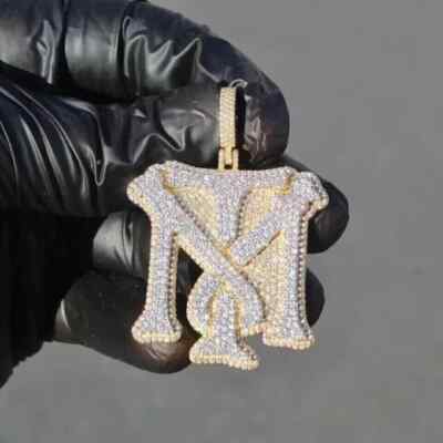 3CT Round Lab Created Diamond Mens ''TM'' Letters Pendant 14k Two Tone Gold Plated