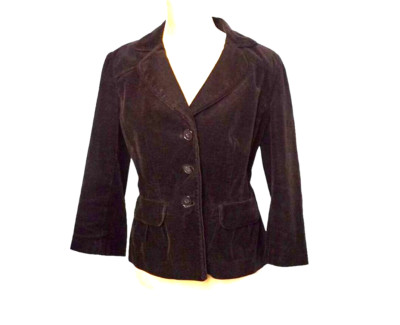 Halogen Velvet Blazer 3/4 Sleeve Brown Notch Collar Cotton Blend