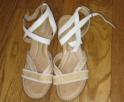 Born Cascade Natural Leather Low Wedge Sandals Woven Women s Size 8